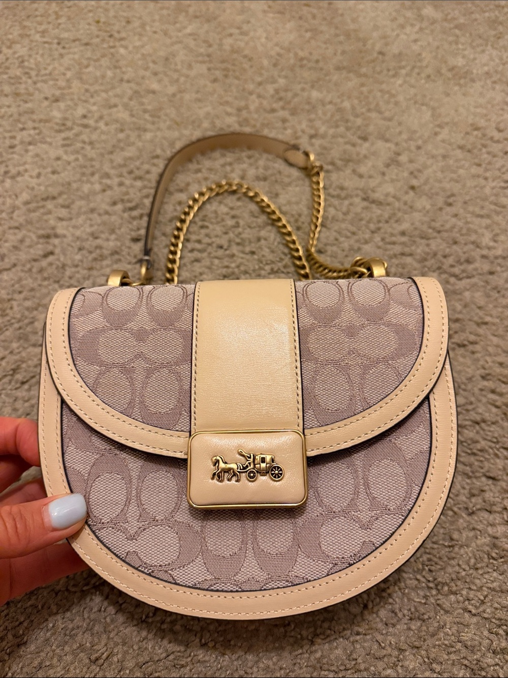 Coach Pink Cream Signature Saddle Crossbody Bag